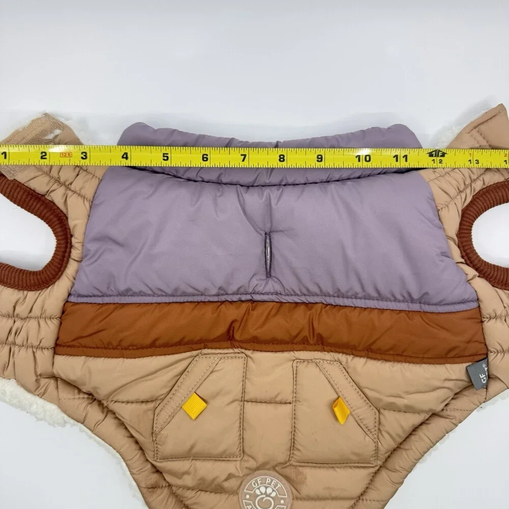 GF Pet Summit Puffer Fleece Lining Jacket Dog Cat Leash Hole Purple Tan Brown XS